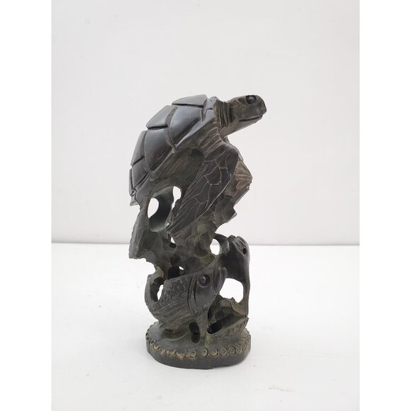 Vintage Hand Carved Wood fish and Turtle - Sea, Ocean Animals - Wood carving - Picture 1 of 10